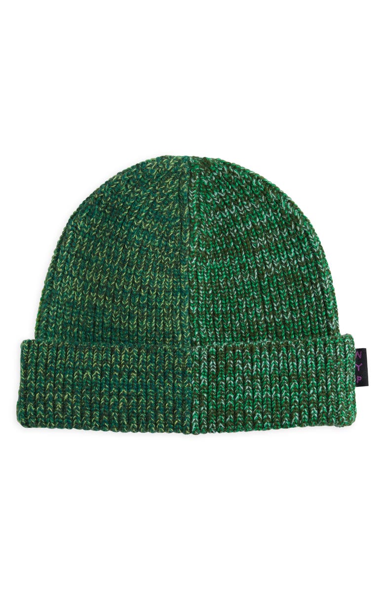Waste Yarn Project Kaja Colorblock One of a Kind Beanie, Main, color, Tonal Green