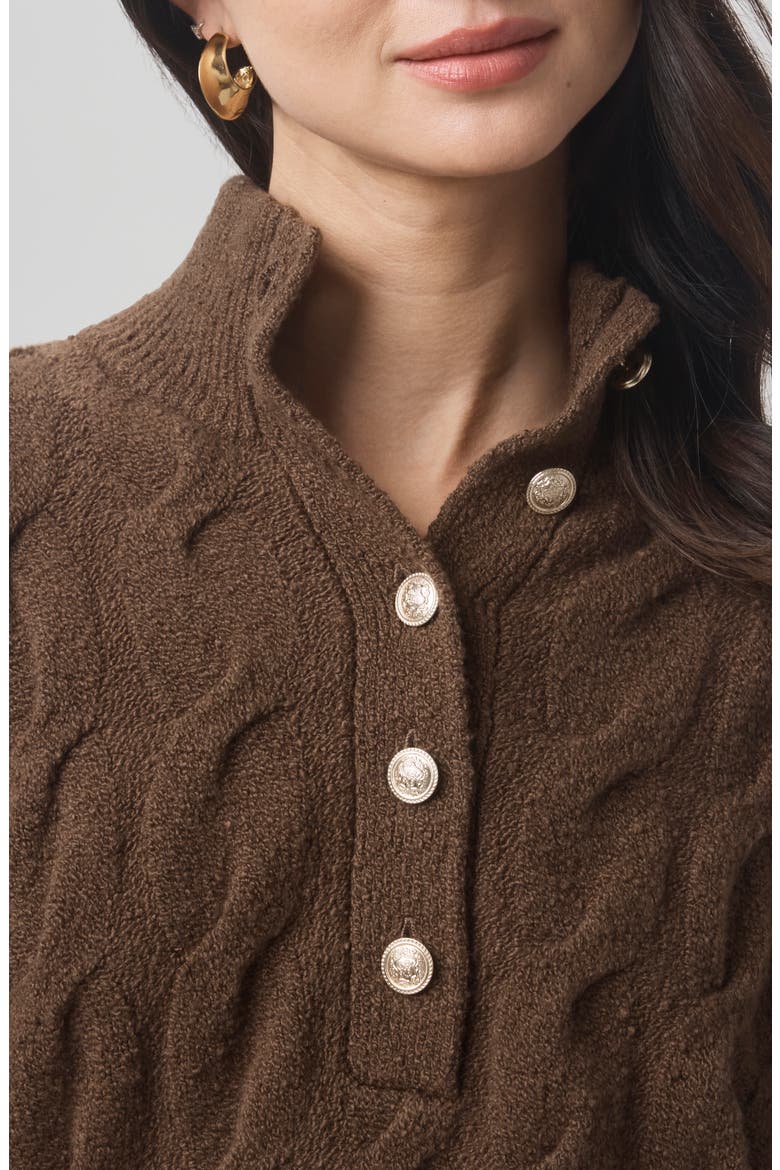 x @cellajaneblog Cable Half Placket Sweater, Alternate, color, TRUFFLE