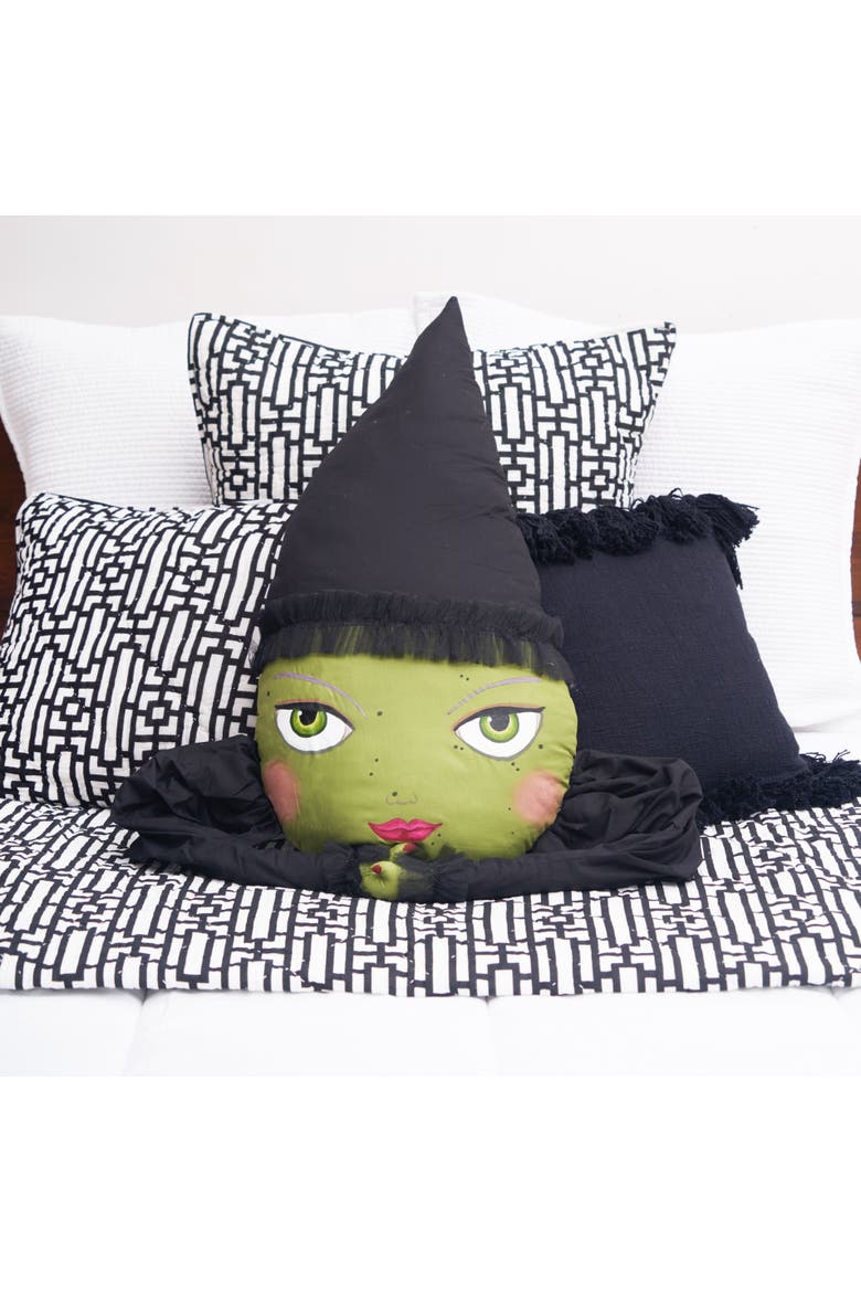 Resting Witch Face Zombinaland Halloween Decorative Soft Figurine Pillow, Alternate, color, Black