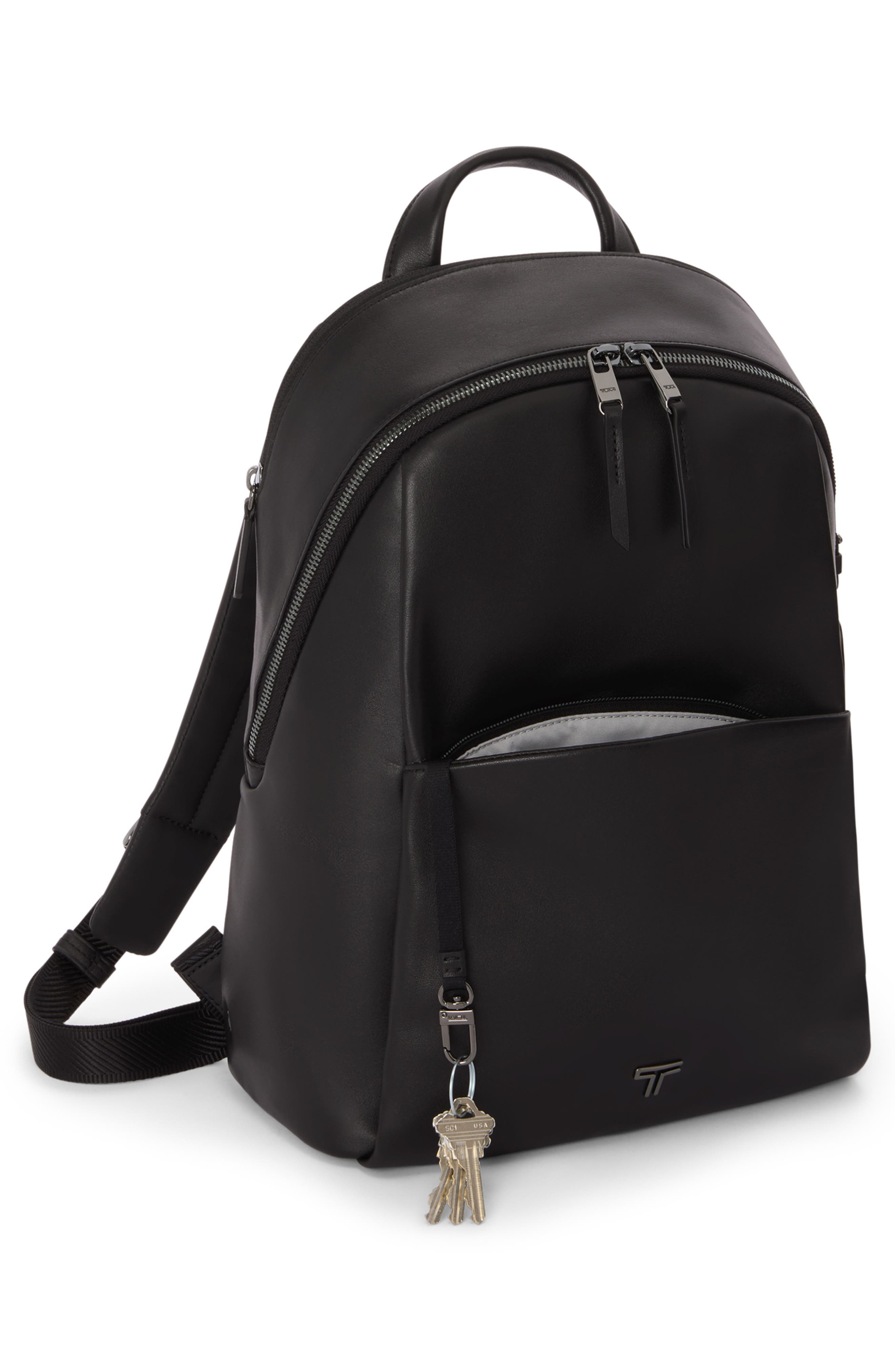 TUMI Raina Medium Leather Backpack, Alternate, color, Black/ Gunmetal