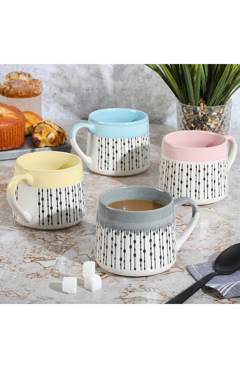 Gibson Home Morning Mist 4 Piece 15 Ounce Stoneware Belly Mug Set, Alternate, color, White