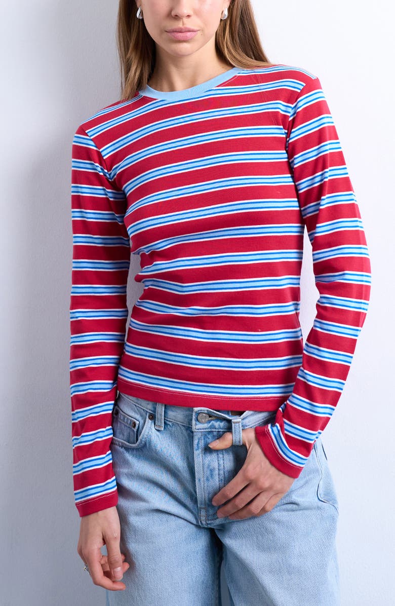 Topshop Everyday Stripe Long Sleeve Cotton T-Shirt, Main, color, Red