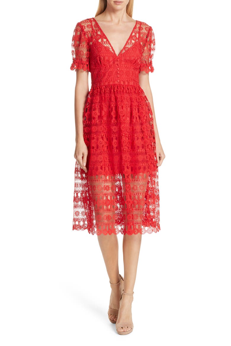 Lace Midi Dress, Main, color, RED