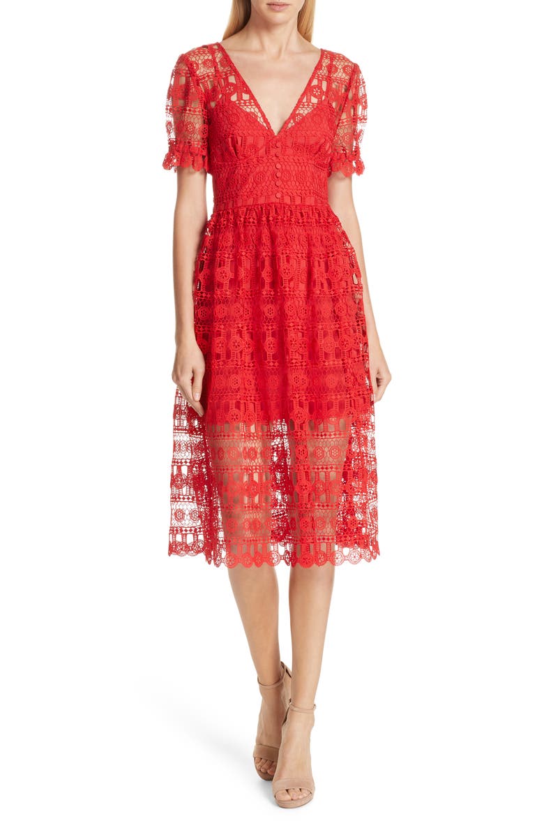 Self-Portrait Lace Midi Dress, Main, color, 