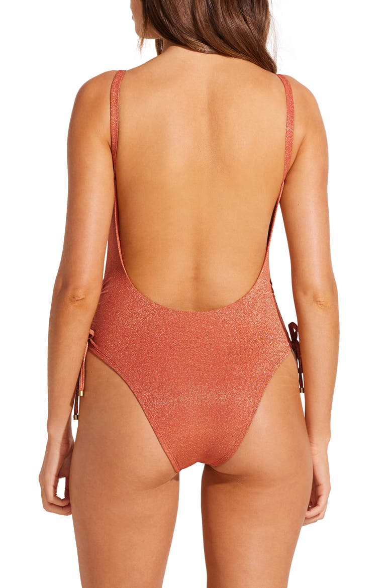 Gemma Cinched Tie One-Piece Swimsuit, Alternate, color, TERRACOTTA METALLIC