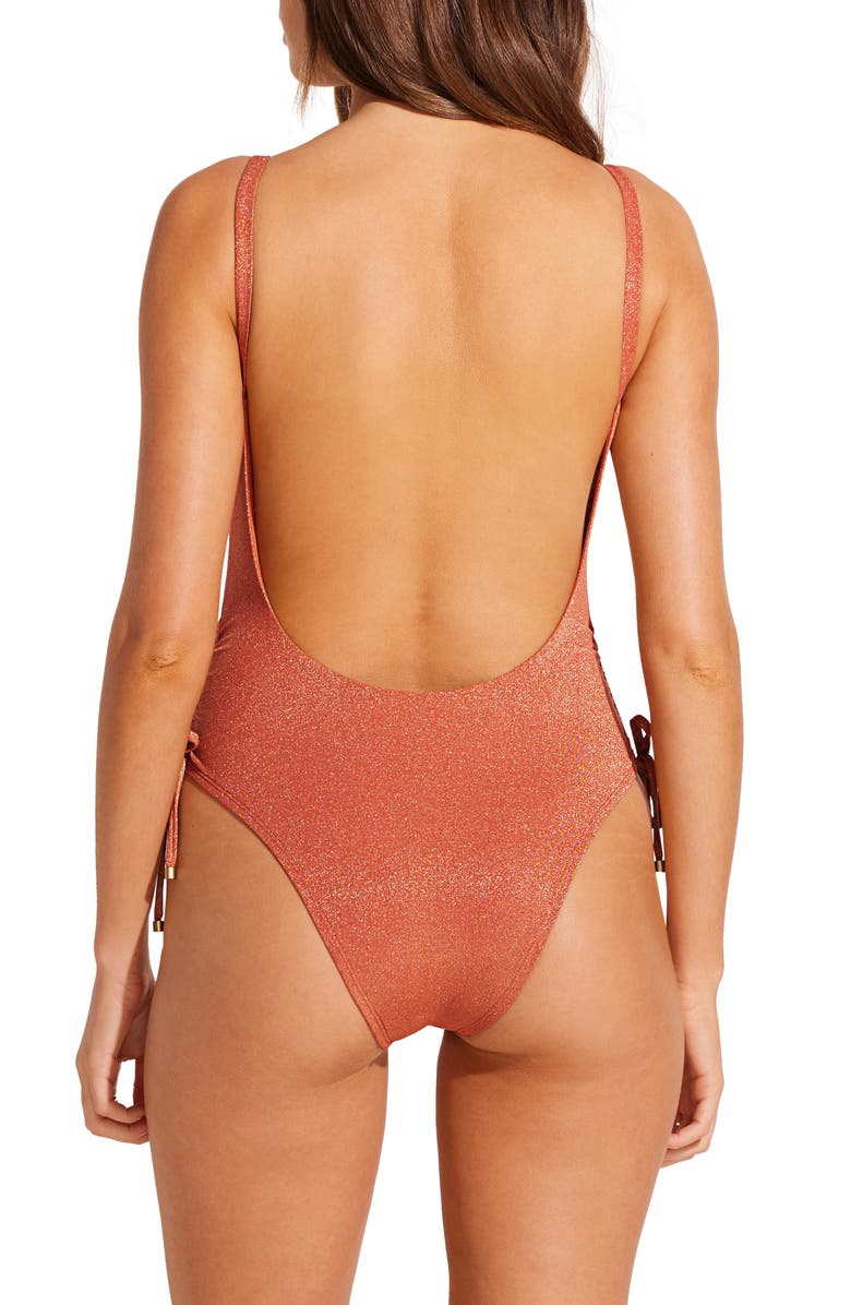 Vitamin A<sup>®</sup> Gemma Cinched Tie One-Piece Swimsuit, Alternate, color, Terracotta Metallic