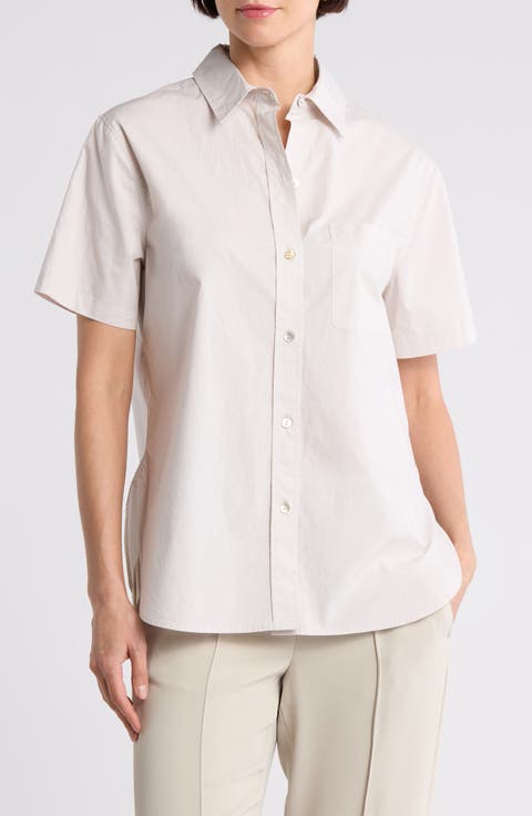 Short Sleeve Cotton Poplin Button-Up Shirt