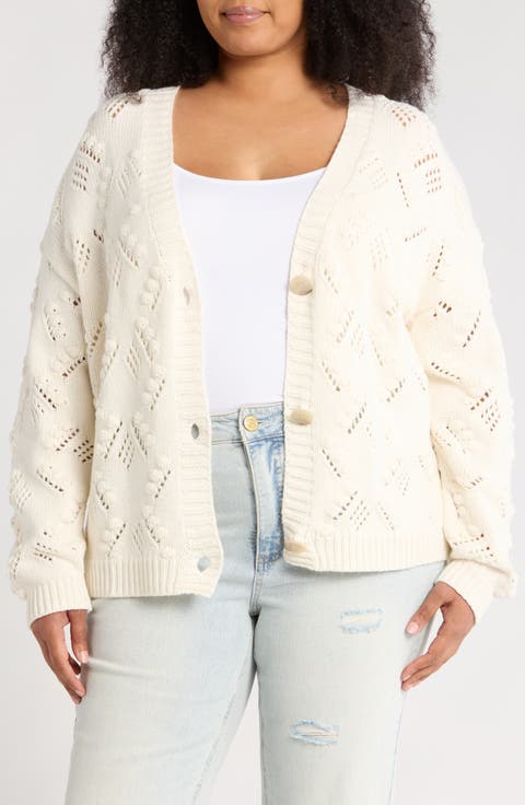 Open Bubble Stitch Cardigan (Plus)