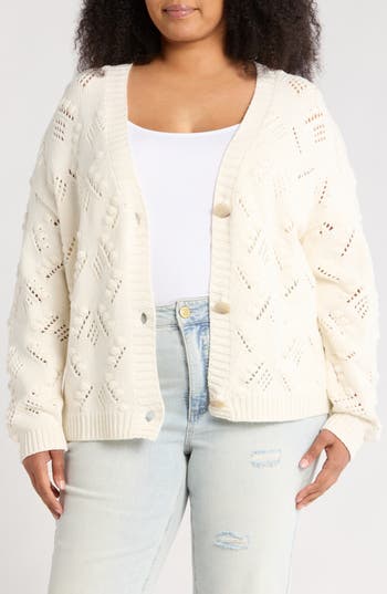 Caslon ® Open Bubble Stitch Cardigan In White