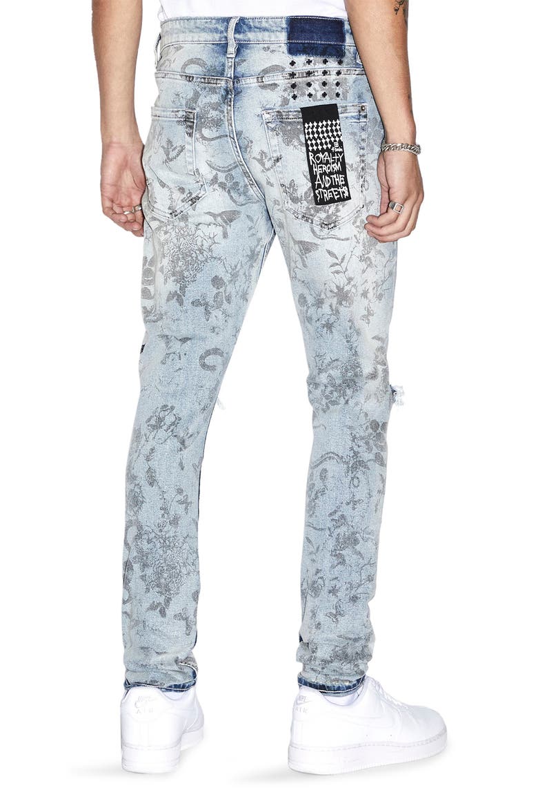 Van Winkle Unearthly Floral Print Ripped Skinny Jeans, Alternate, color, DENIM