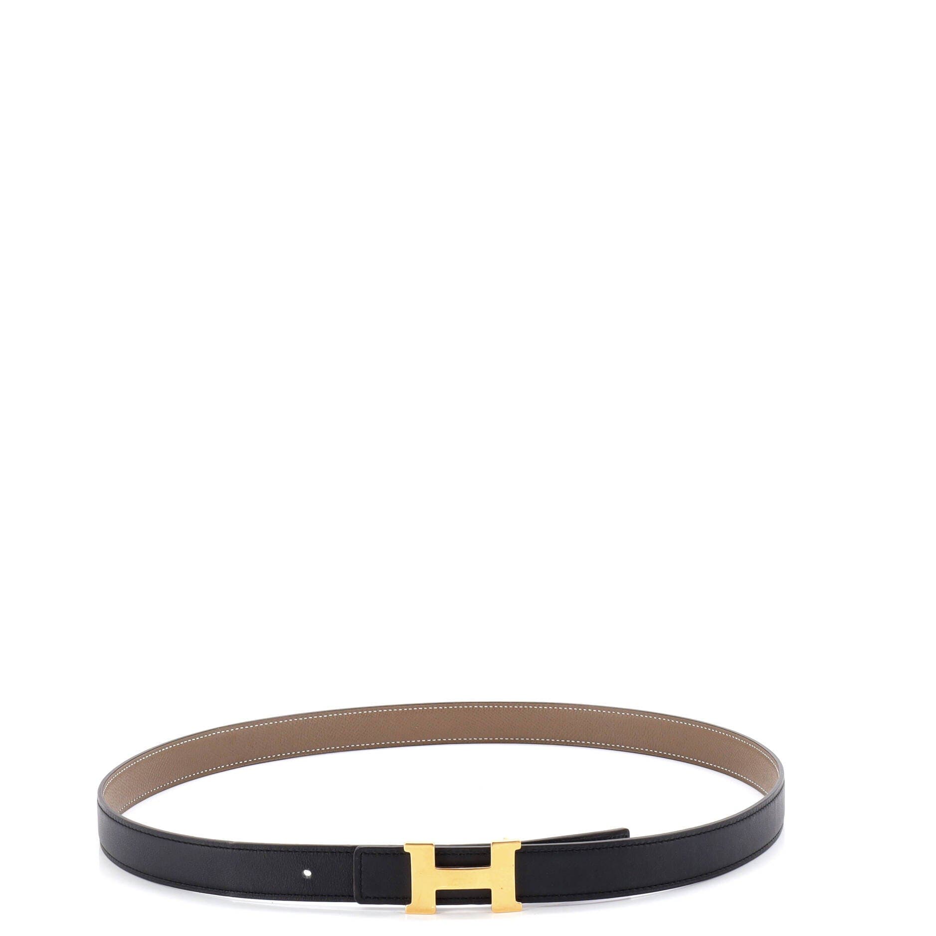 Pre-Owned Hermes Constance Reversible Belt Leather Thin, Alternate, color, Black