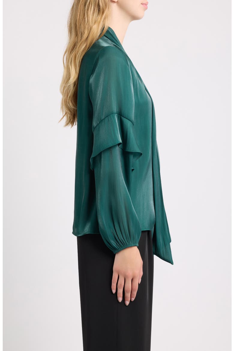 Bow Tied Ruffled Top, Alternate, color, PINE FOREST