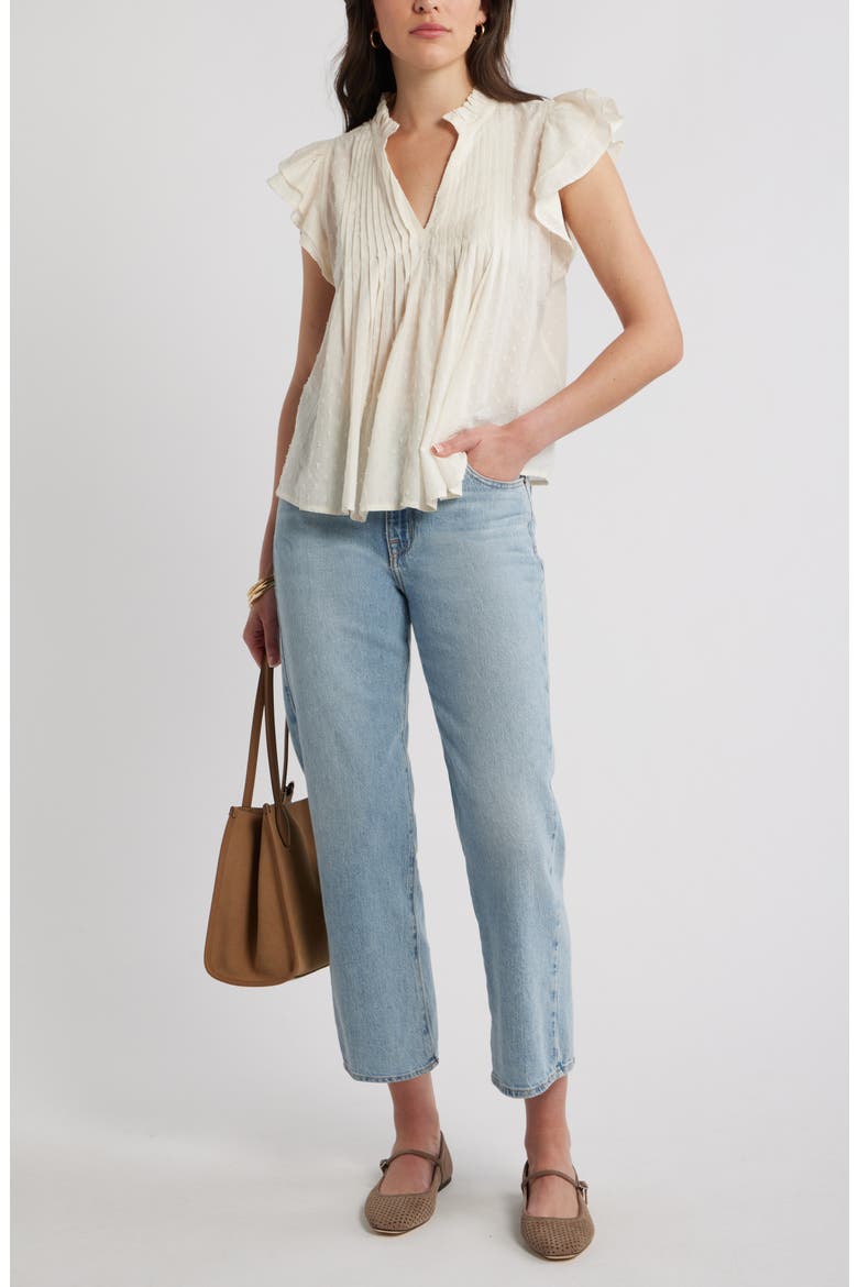 Ruffled Pleated Top, Alternate, color, IVORY PRISTINE