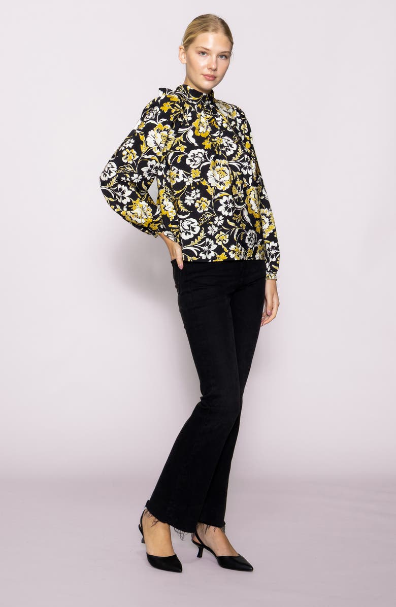 MELLODAY Floral Mock Neck Long Sleeve Top, Alternate, color, Black Multi
