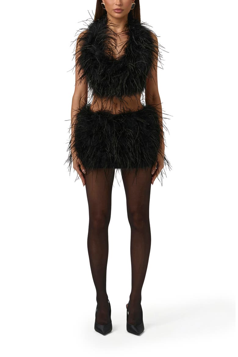 Feather Miniskirt, Alternate, color, BLACK