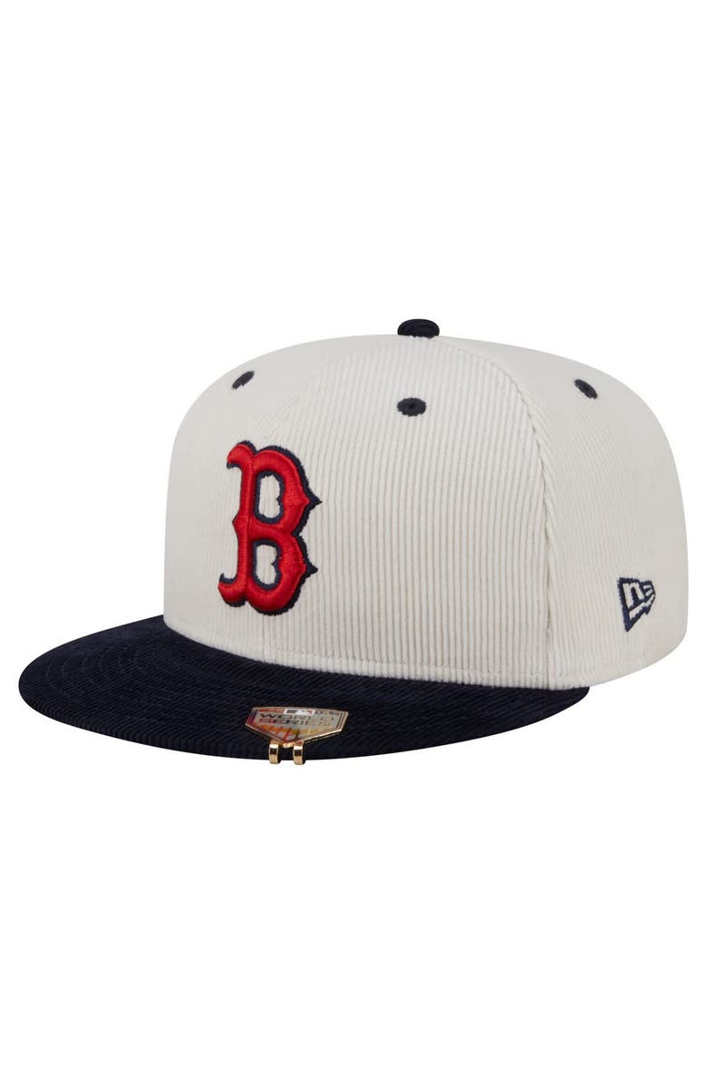 New Era Men's New Era Cream/Navy Boston Red Sox Two-Tone Corduroy 59FIFTY Fitted Hat, Alternate, color,