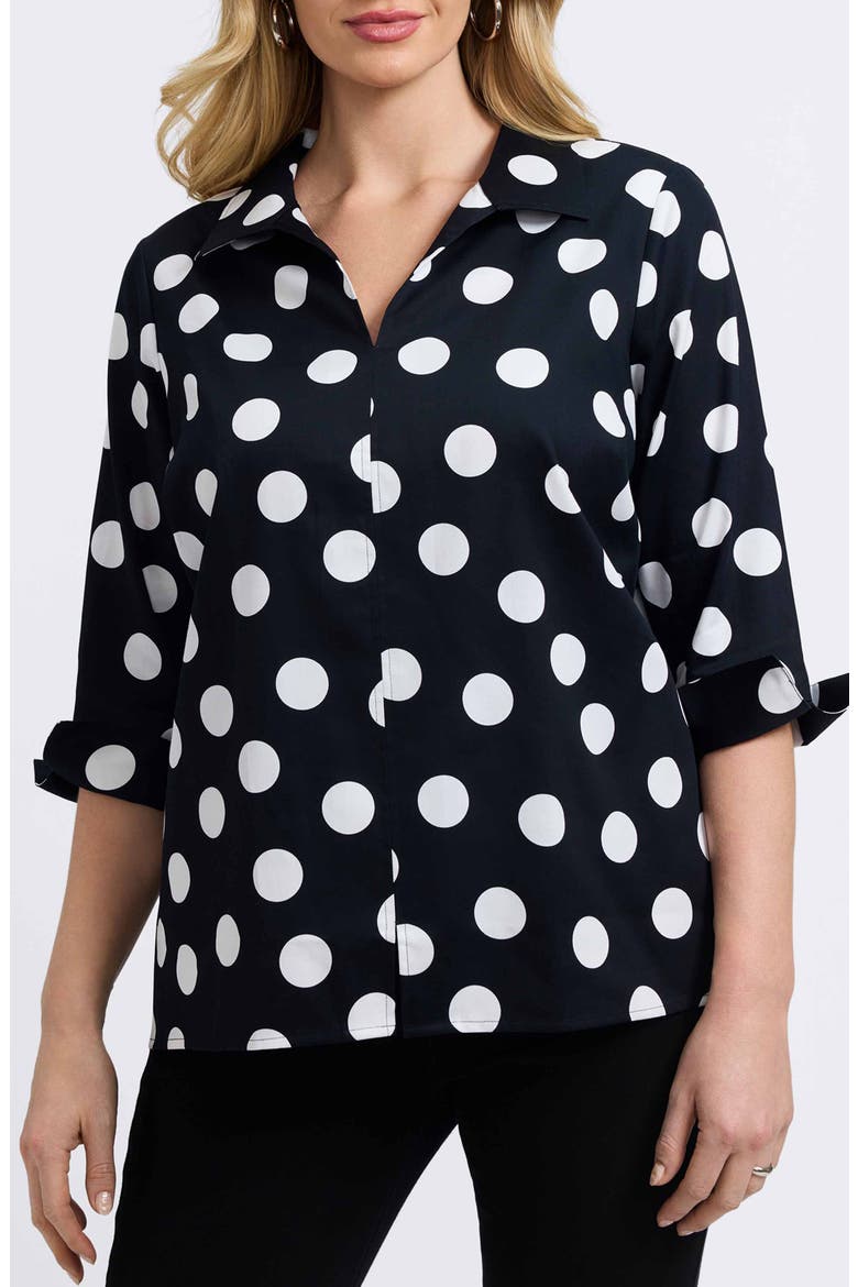 Agnes Dot Print Three-Quarter Sleeve Popover Top, Main, color, BLACK/ WHITE