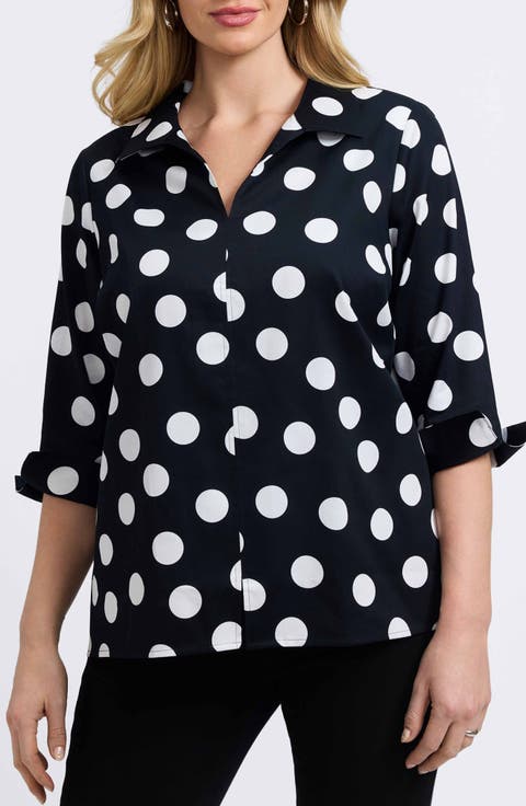 Agnes Dot Print Three-Quarter Sleeve Popover Top (Plus)