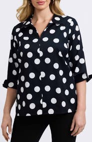 Foxcroft Agnes Dot Print Three-Quarter Sleeve Popover Top