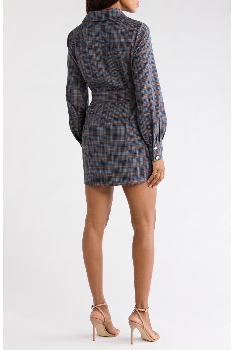 Blake Long Sleeve Plaid Mini Shirtdress, Alternate, color, GREY PLAID