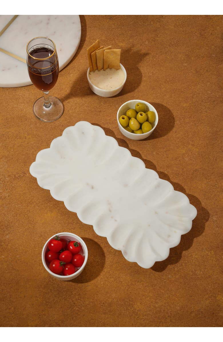 Tiramisu Scalloped Marble Platter, Alternate, color, White