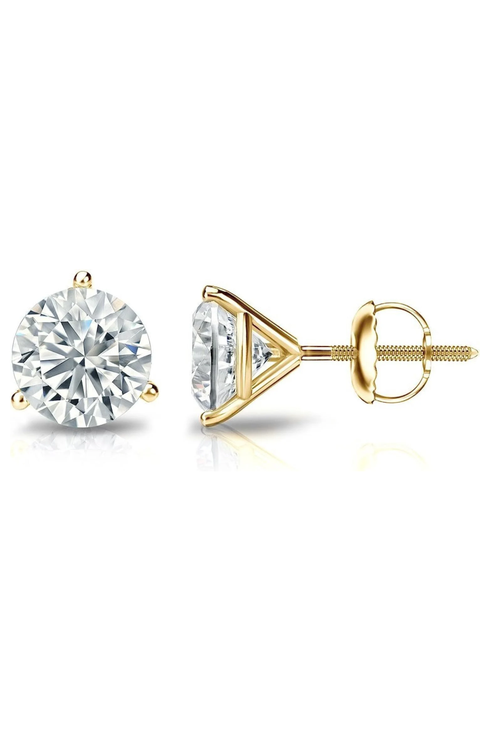 14k Gold Lab-grown Round Diamond 3-prong Screw Back Stud Earrings
