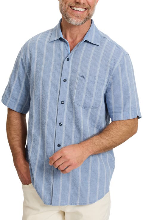 Nova Wave Short Sleeve Stretch Seersucker Button-Up Shirt (Big & Tall)