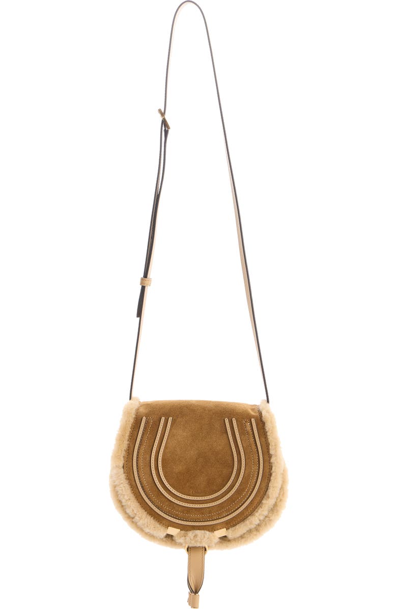 Chloé Medium Marcie Suede & Genuine Shearling Crossbody Bag, Main, color, Summery Beige