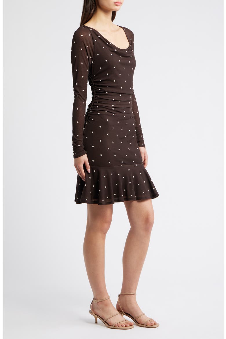 Celano Polka Dot Long Sleeve Minidress, Alternate, color, COCOA POLKA DOTS
