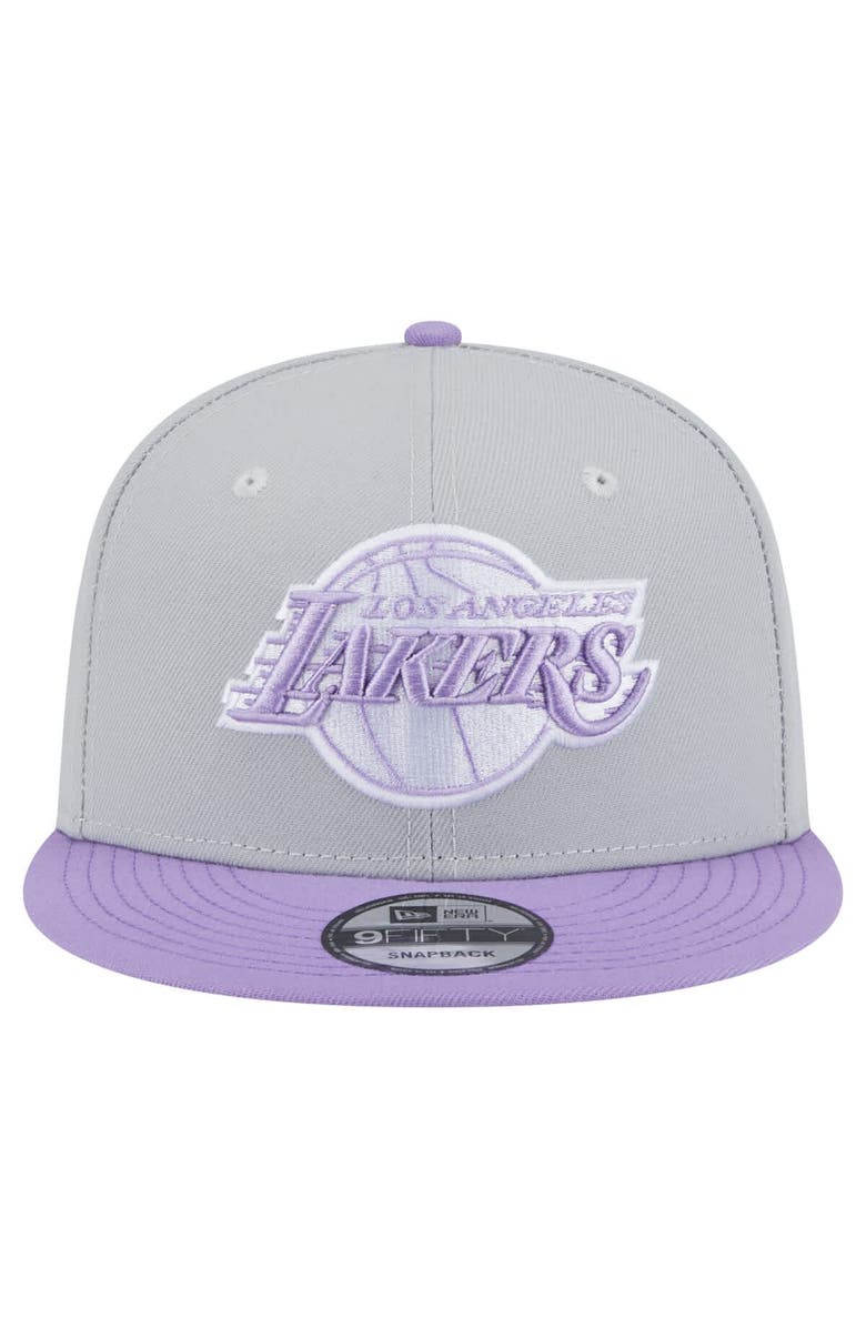 New Era Men's New Era  Gray/Purple Los Angeles Lakers Color Pack Two-Tone 9FIFTY Snapback Hat, Alternate, color, 
