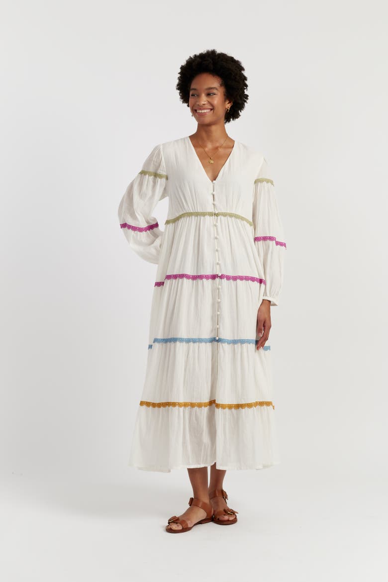 Cotton Rainbow Scallop Dress, Alternate, color, Cream
