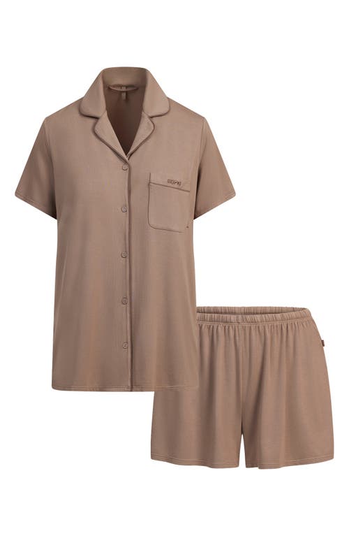 Skims Short Sleeve Pajama Set In Brown