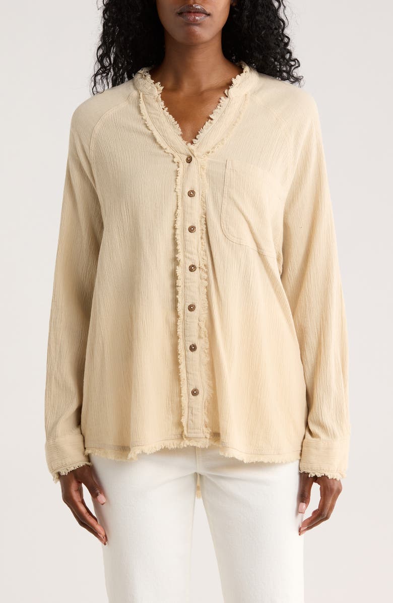 Amuse Society Harvest Moon Long Sleeve Woven Button-Up Shirt, Main, color, Beige