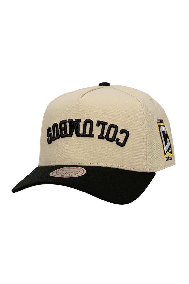 Men's Mitchell & Ness  Cream/Black Columbus Crew Upside Down Pro Pinch Snapback Hat, Main, color, Cream