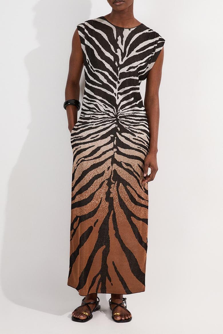 Jacquard Zebra Print Slinky Maxi Dress, Alternate, color, Brown