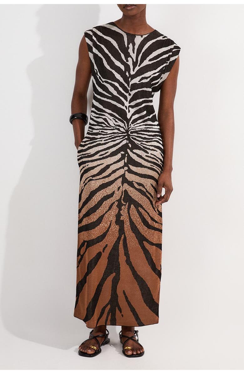 Karen Millen Jacquard Zebra Print Slinky Maxi Dress, Alternate, color, Brown