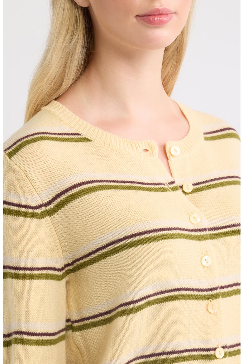 Clara Cashmere Crew Cardigan, Alternate, color, PARMESAN TRI-COLOR STRIPE