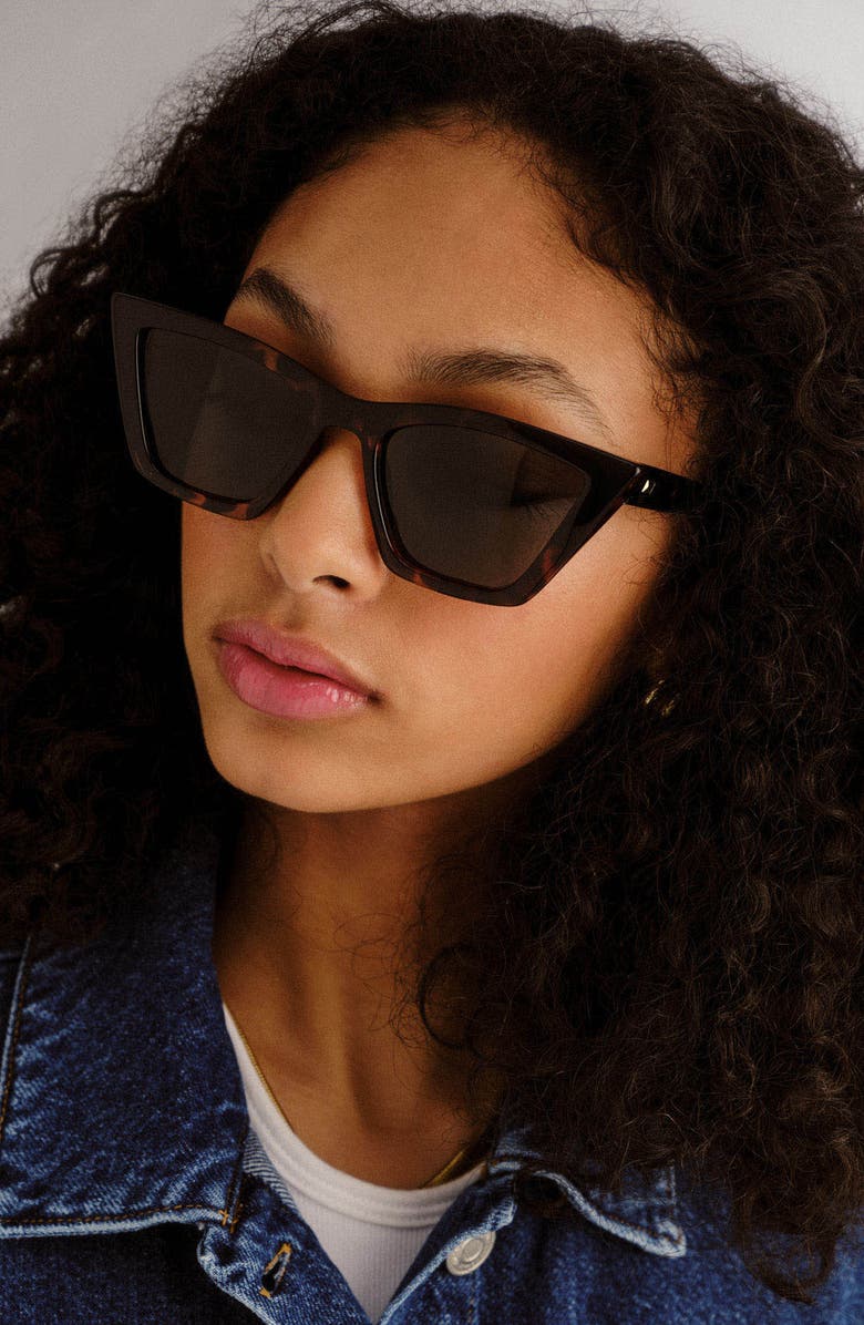 Le Specs Velodrome Cat Eye Sunglasses, Alternate, color, Dark Tort/ Khaki Mono Pol