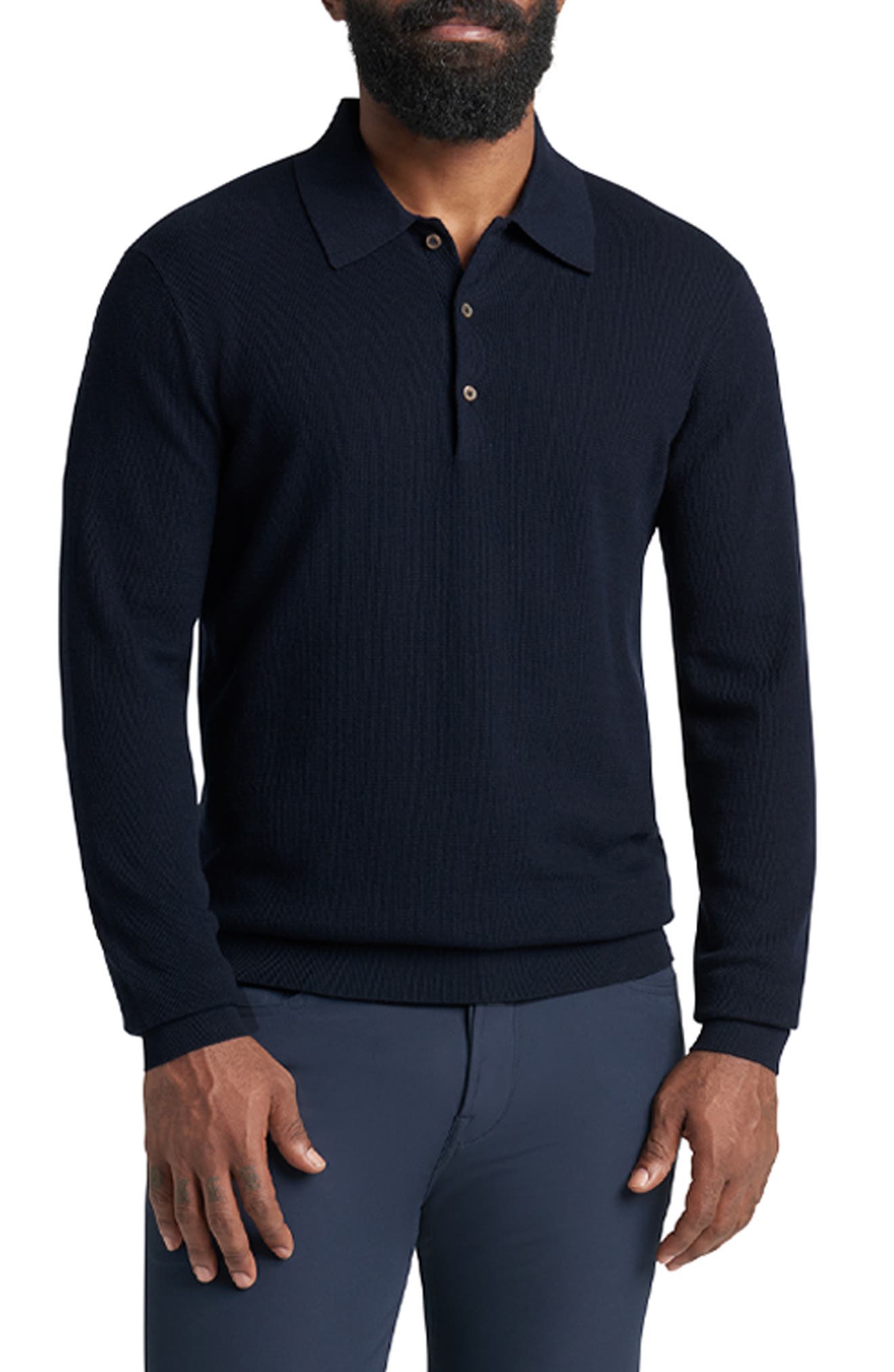 Goodlife Mini Waffle Long Sleeve Polo in Midnight 