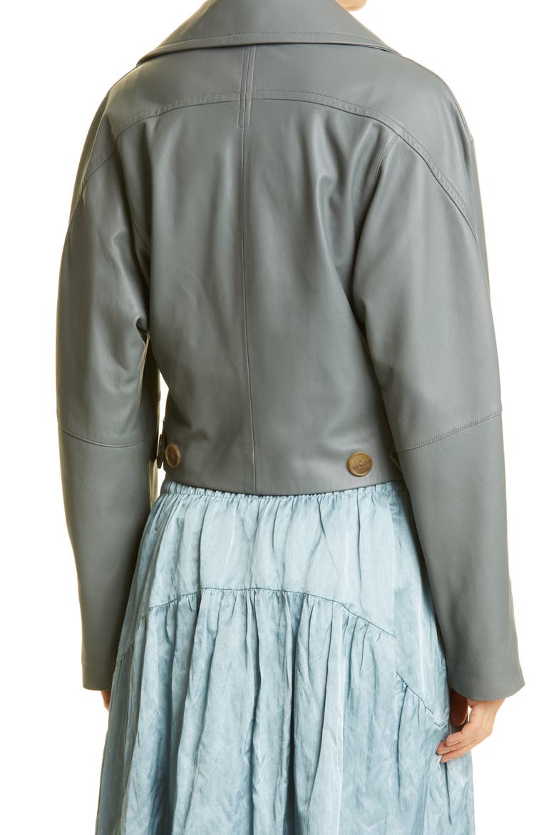 Asymmetric Crop Leather Jacket, Alternate, color, SEA STONE