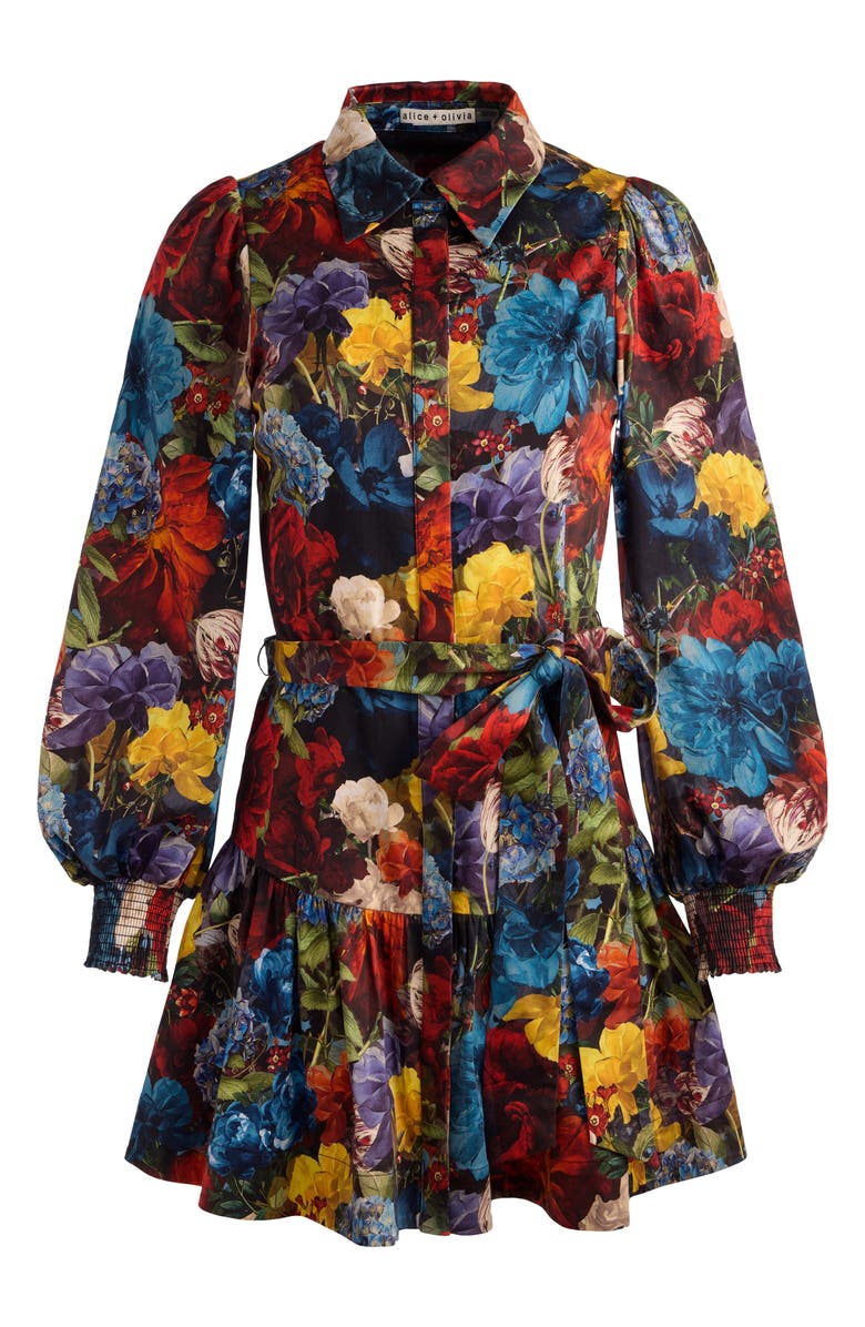 Alice + Olivia Lily Long Sleeve Floral Shirtdress, Alternate, color, Flourish