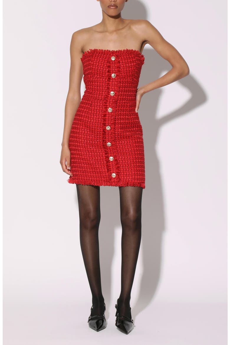 Bridget Strapless Tweed Minidress, Main, color, POINSETTIA TWEED