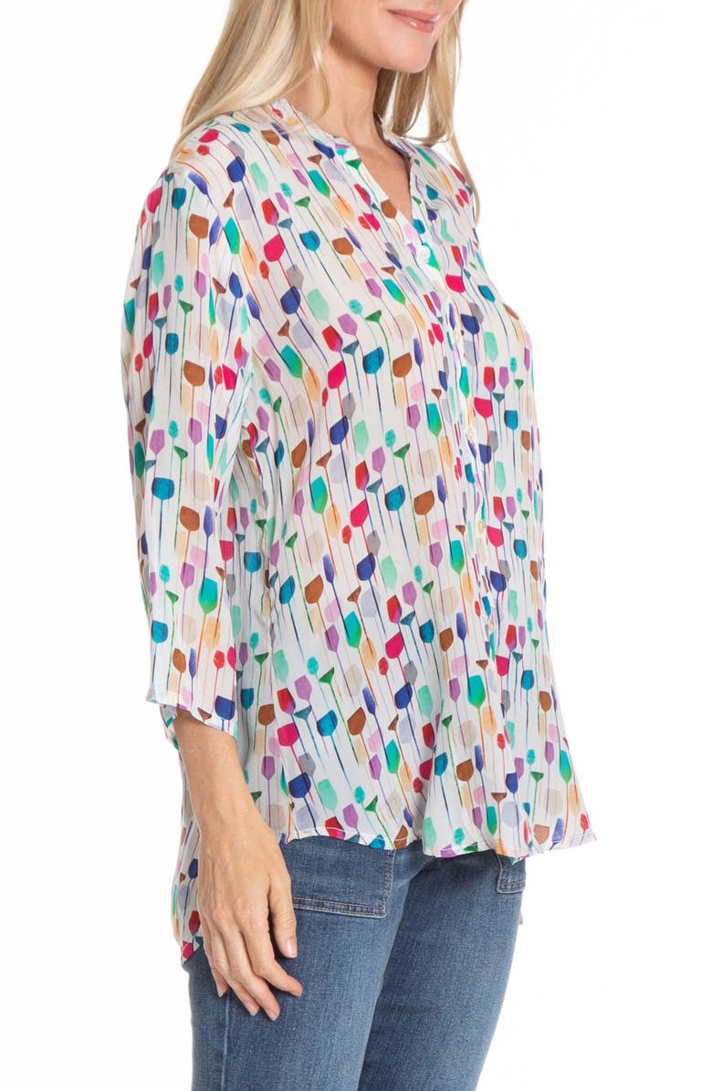 APNY Print Mandarin Collar Chiffon Button-Up Top, Alternate, color, White Multi
