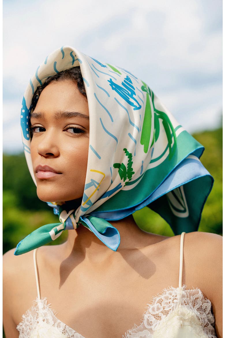 Capri Impression Double Sided Silk Scarf, Alternate, color, Blue