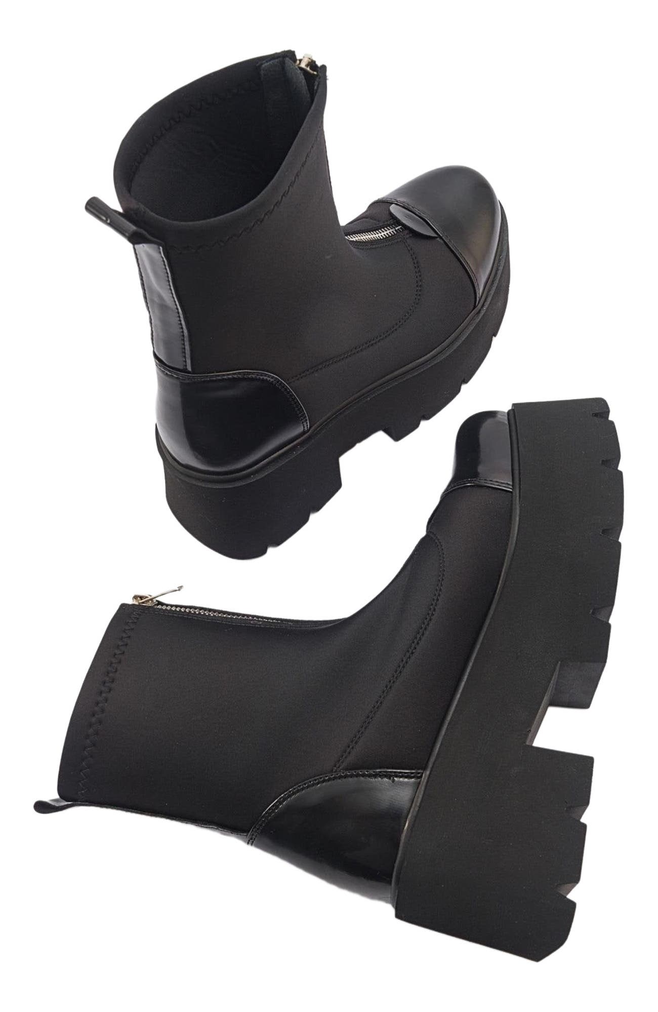 Prologue Shoes Bray Patent Chunky Boot, Alternate, color, Black Patent Faux Leather