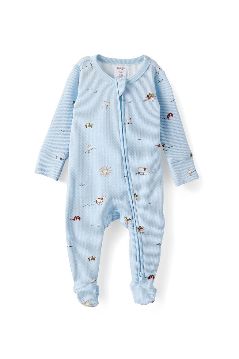Littlie Organic Long Sleeve Zip All In One Romper, Main, color, Blue Whispers Meadow