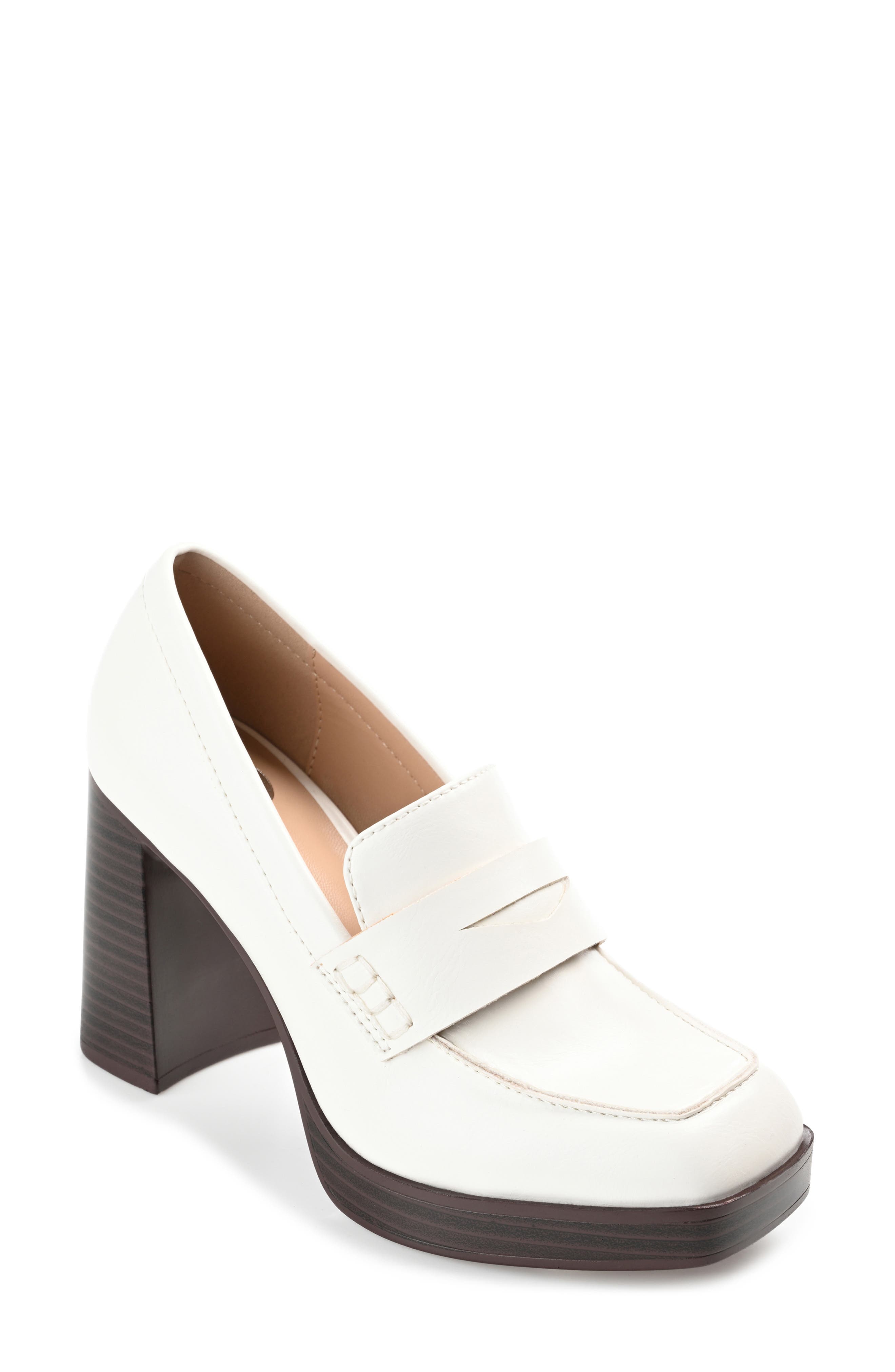 Journee Collection Ezzey Platform Penny Loafer Pump, Main, color, White