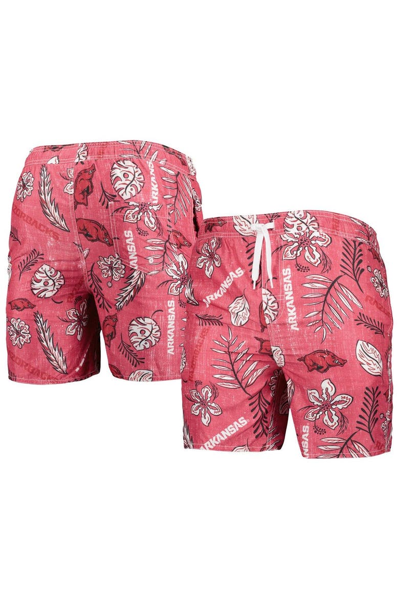 Men's Wes & Willy Cardinal Arkansas Razorbacks Vintage Floral Swim Trunks, Main, color, Cardinal