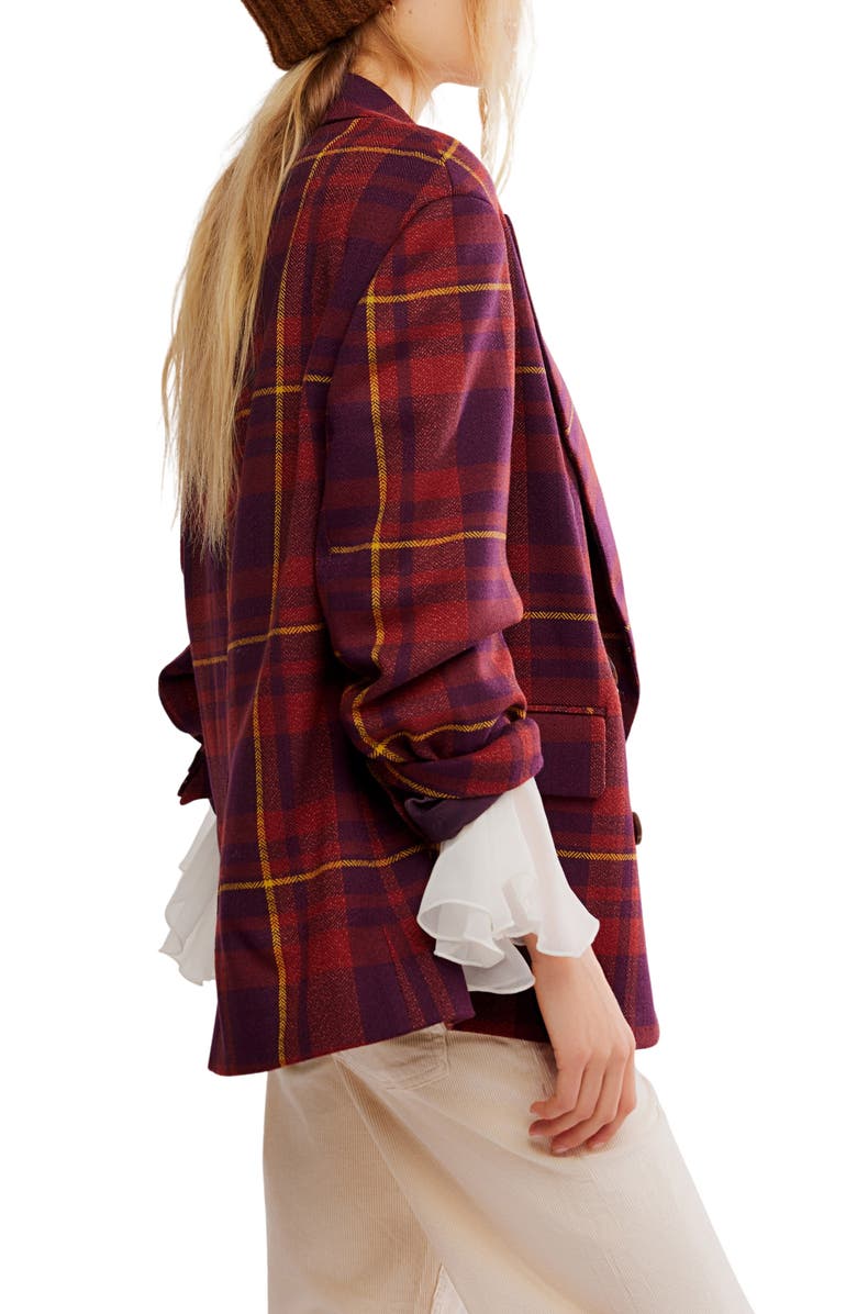 Free People Dean Double Breasted Blazer, Alternate, color, Plum Combo