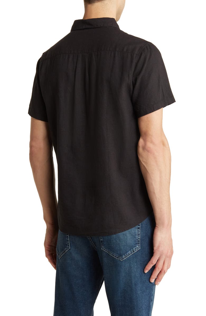 Lucky Brand San Gabriel Short Sleeve Linen Blend Button-Up Shirt, Alternate, color, Jet Black